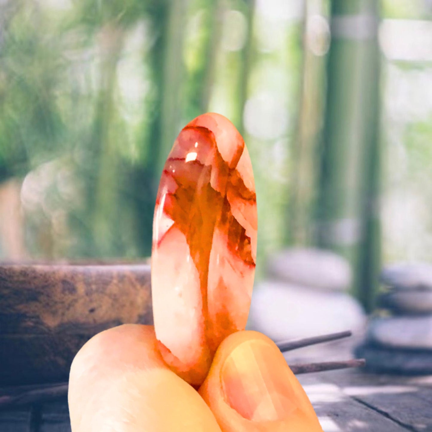 FIRE QUARTZ Worry Stone, Calming and Anxiety Relief Stone, Thumb Stone, Fidget and Meditation Crystal – Reiki Enhanced