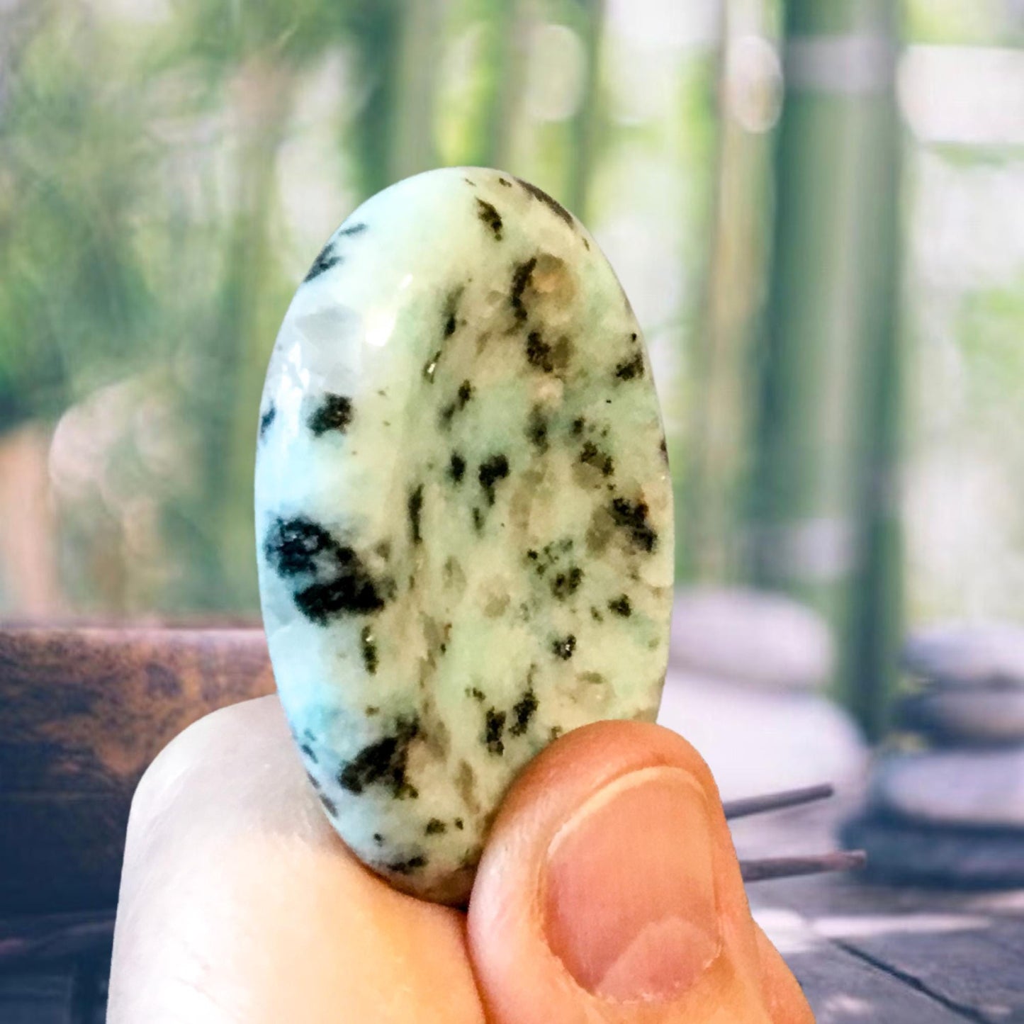 KIWI JASPER Worry Stone, Calming and Anxiety Relief Stone, Thumb Stone, Fidget and Meditation Crystal – Reiki Enhanced