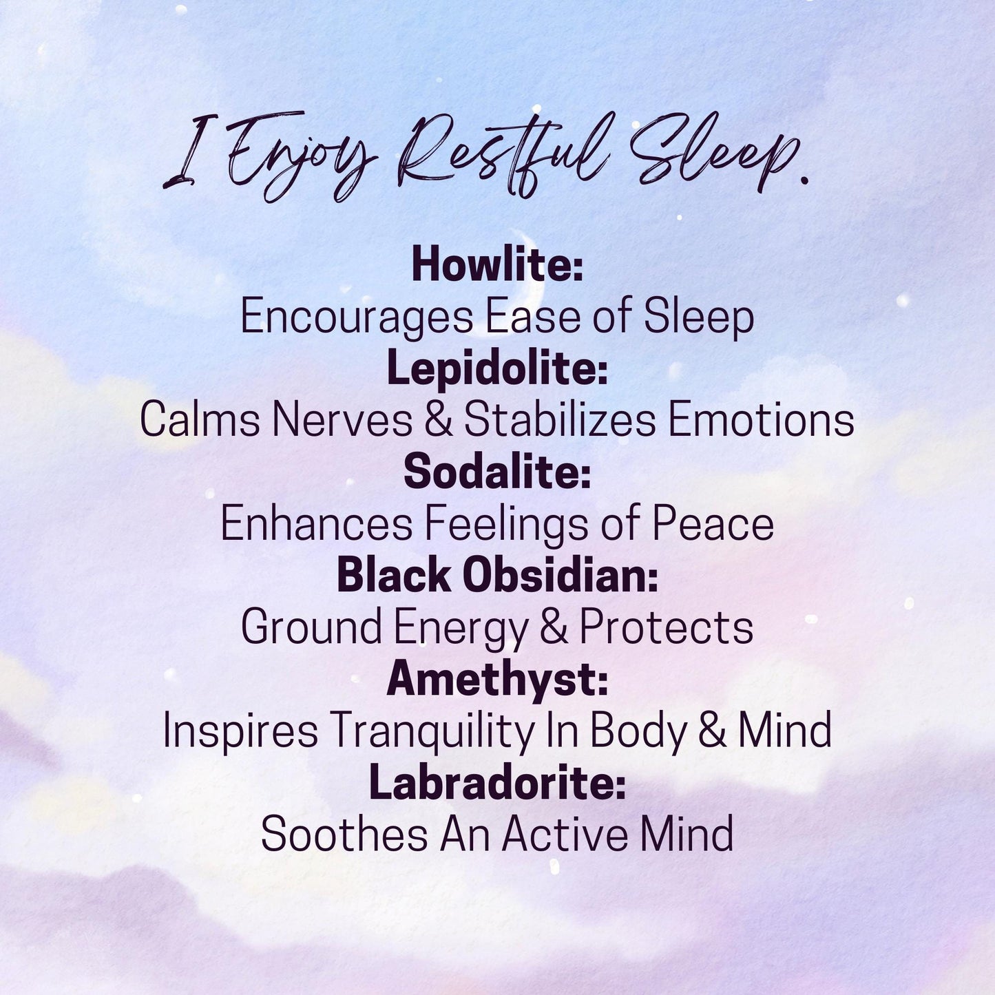 Manifest SLEEP & SERENITY Intention Crystal Set - 2 Sizes - with Info and Mantra Card, Display Frame, and Storage Bag - Reiki Enhanced