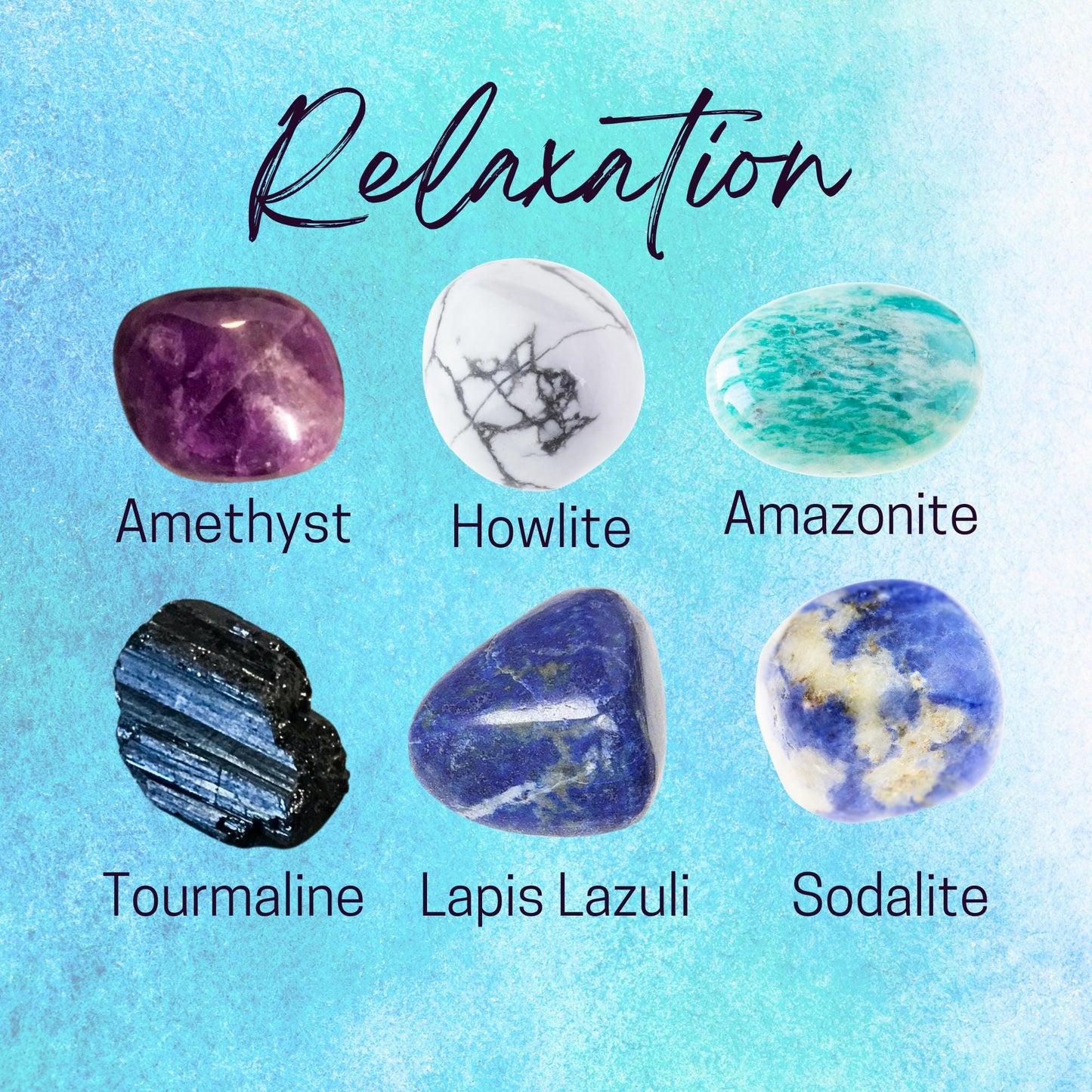 Manifest RELAXATION Crystal Intention Set - 2 Sizes - with Information and Mantra Card, Display Frame, and Storage Bag - Reiki Enhanced