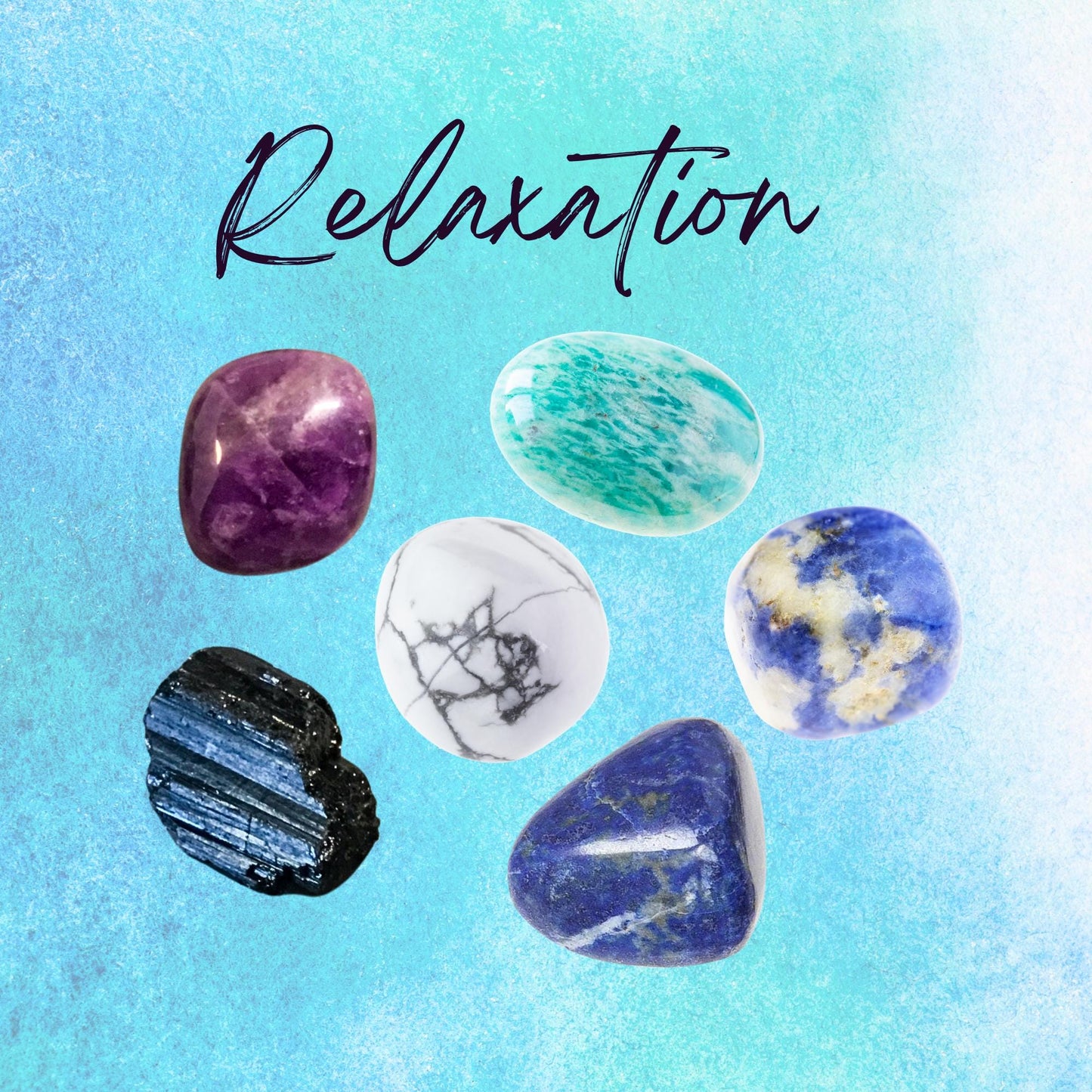 Manifest RELAXATION Crystal Intention Set - 2 Sizes - with Information and Mantra Card, Display Frame, and Storage Bag - Reiki Enhanced