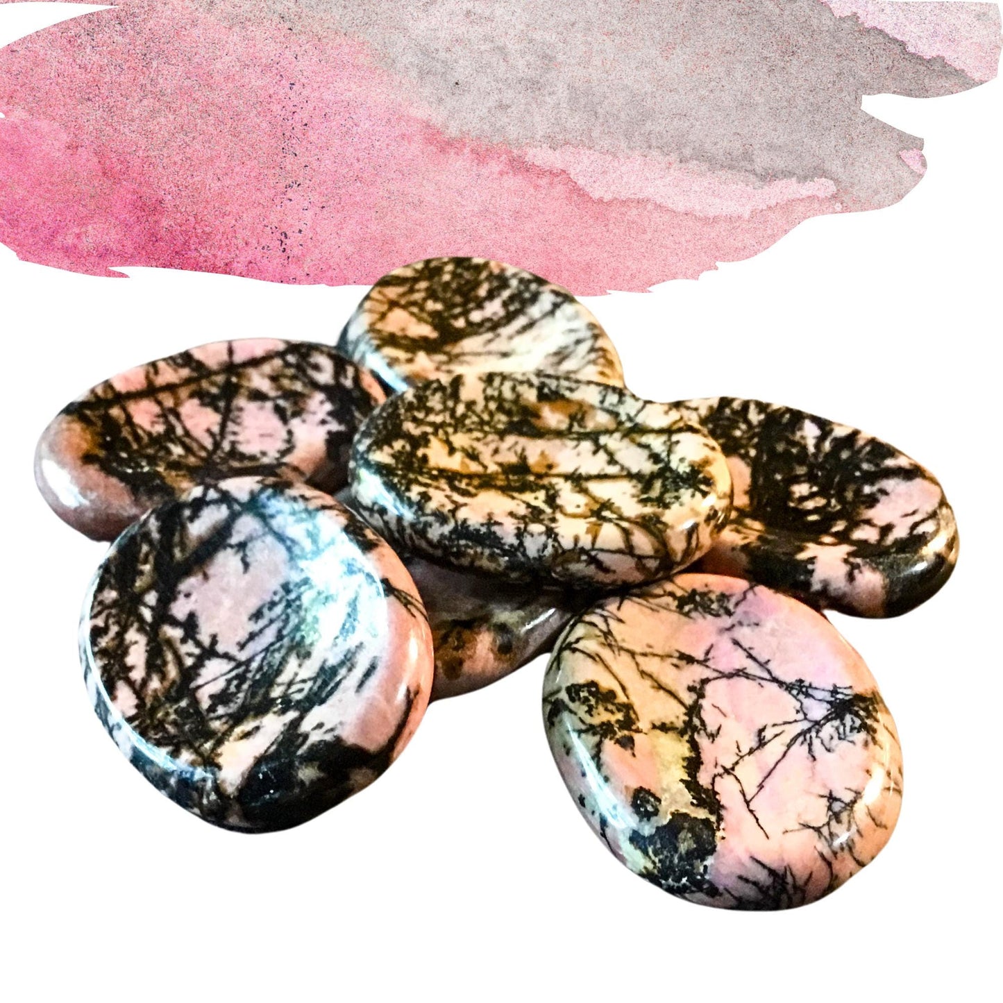 RHODONITE Worry Stone, Calming and Anxiety Relief Stone, Thumb Stone, Fidget and Meditation Crystal – Reiki Enhanced