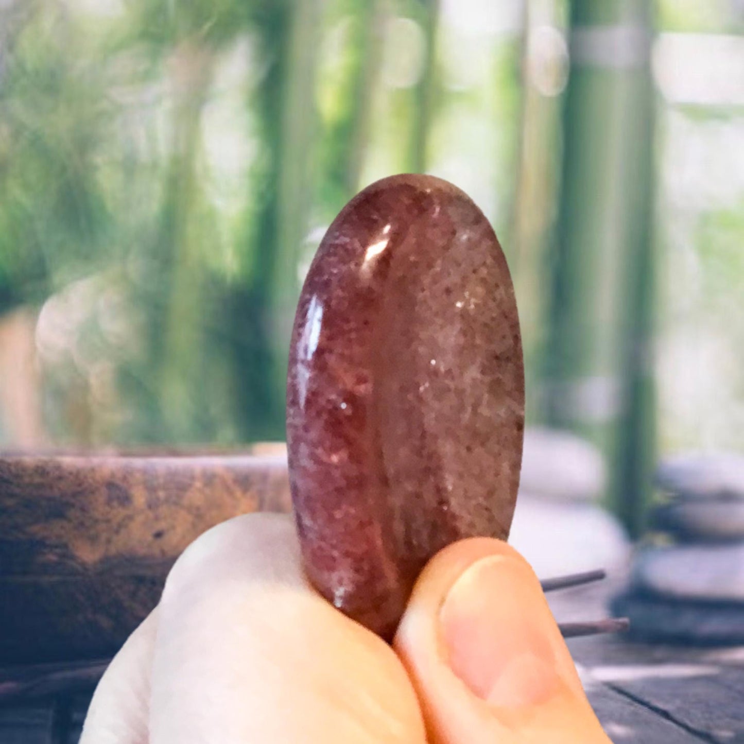 STRAWBERRY QUARTZ Worry Stone, Calming and Anxiety Relief Stone, Thumb Stone, Fidget and Meditation Crystal – Reiki Enhanced