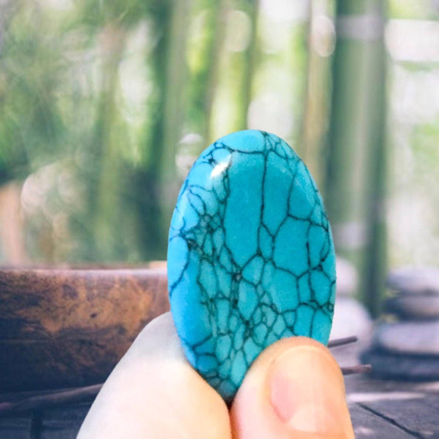 TURQUOISE HOWLITE (Turquoise) Worry Stone, Calming and Anxiety Relief Stone, Thumb Stone, Fidget and Meditation Crystal – Reiki Enhanced