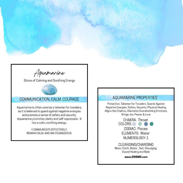 AQUAMARINE Tumbled Stone - Choice of Sizes and Quantity - Polished High Energy Healing Stones with Information Card - Reiki Enhanced