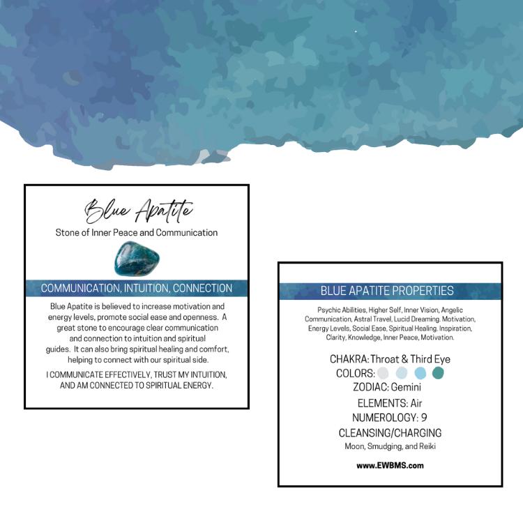 BLUE APATITE Tumbled Stones - Choice of Sizes and Quantity - Polished High Energy Healing Stones with Information Card - Reiki Enhanced