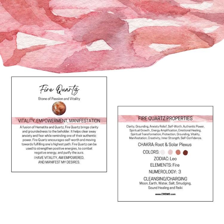 FIRE QUARTZ Tumbled Stone - Choice of Sizes and Quantity - Polished High Energy Healing Stones with Information Card - Reiki Enhanced