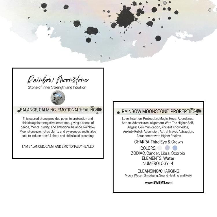 RAINBOW MOONSTONE Tumbled Stone - Choice of Sizes and Quantity- Polished High Energy Healing Stones with Information Card - Reiki Enhanced