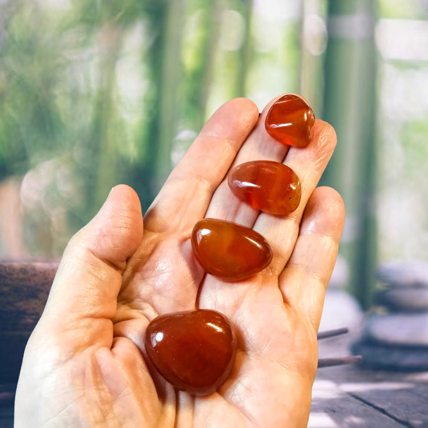 CARNELIAN Tumbled Stone - Choice of Sizes and Quantity - Polished High Energy Healing Stones with Information Card - Reiki Enhanced