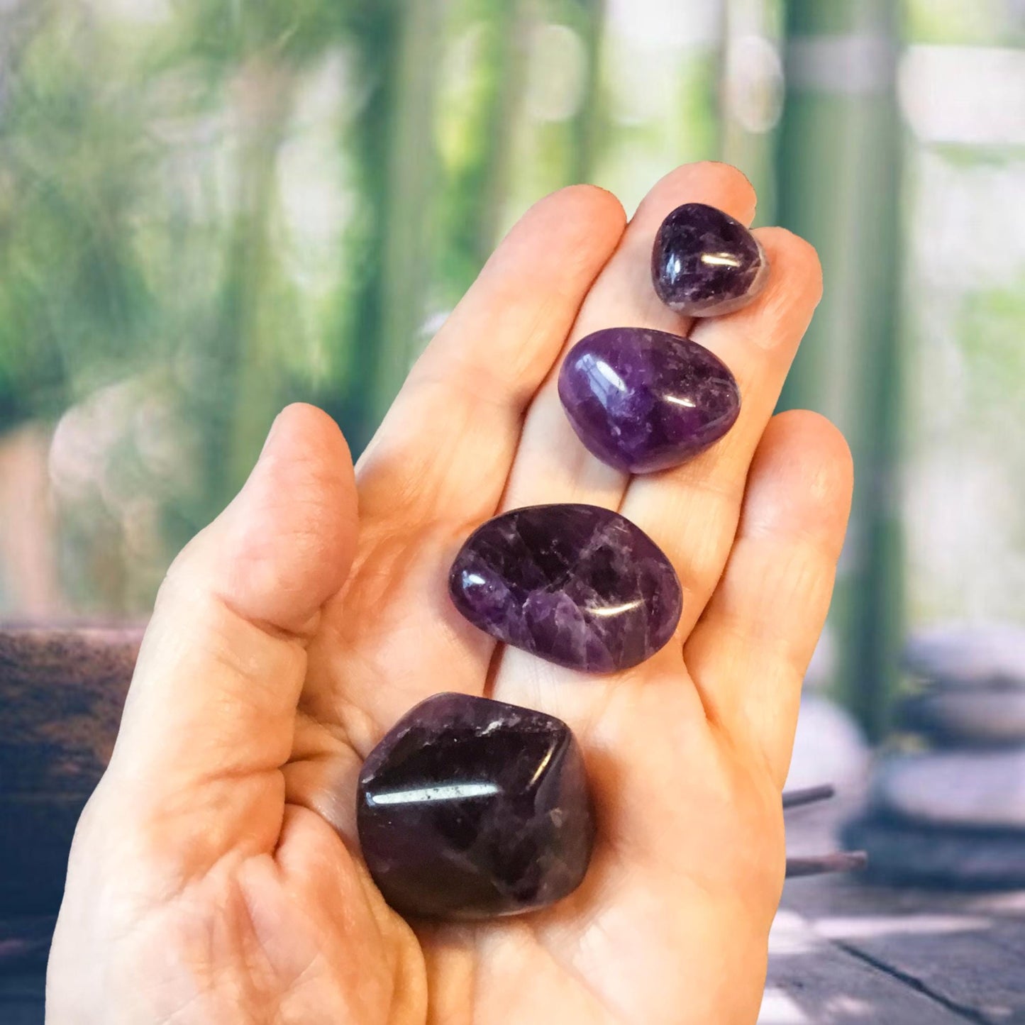 AMETHYST Tumbled Stone - Choice of Sizes and Quantity - Polished High Energy Healing Stones with Information Card - Reiki Enhanced