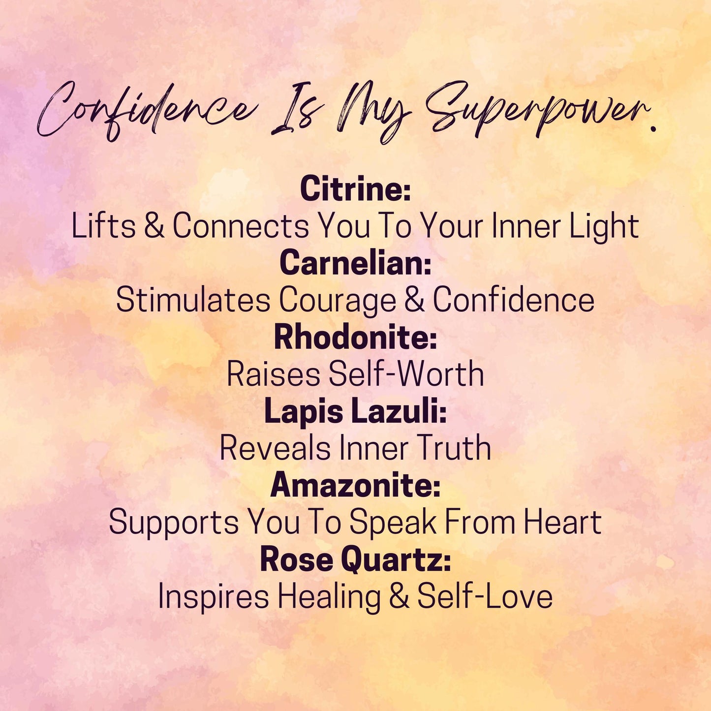 Manifest CONFIDENCE Intention Crystal Set - 2 Sizes - with Information and Mantra Card, Display Frame, and Storage Bag - Reiki Enhanced