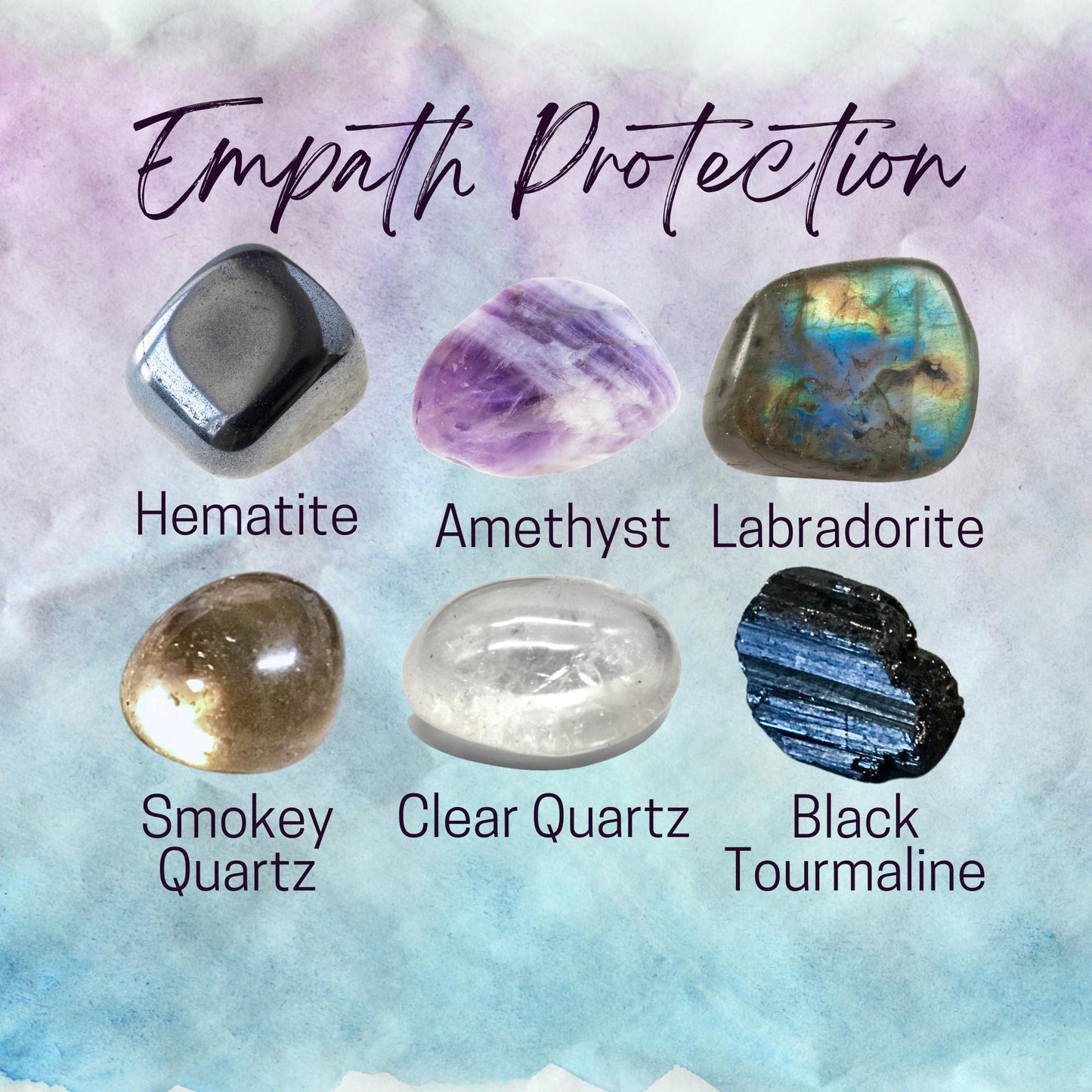 Manifest EMPATH PROTECTION Crystal Intention Set - 2 Sizes - with Info and Mantra Card, Display Frame, and Storage Bag - Reiki Enhanced