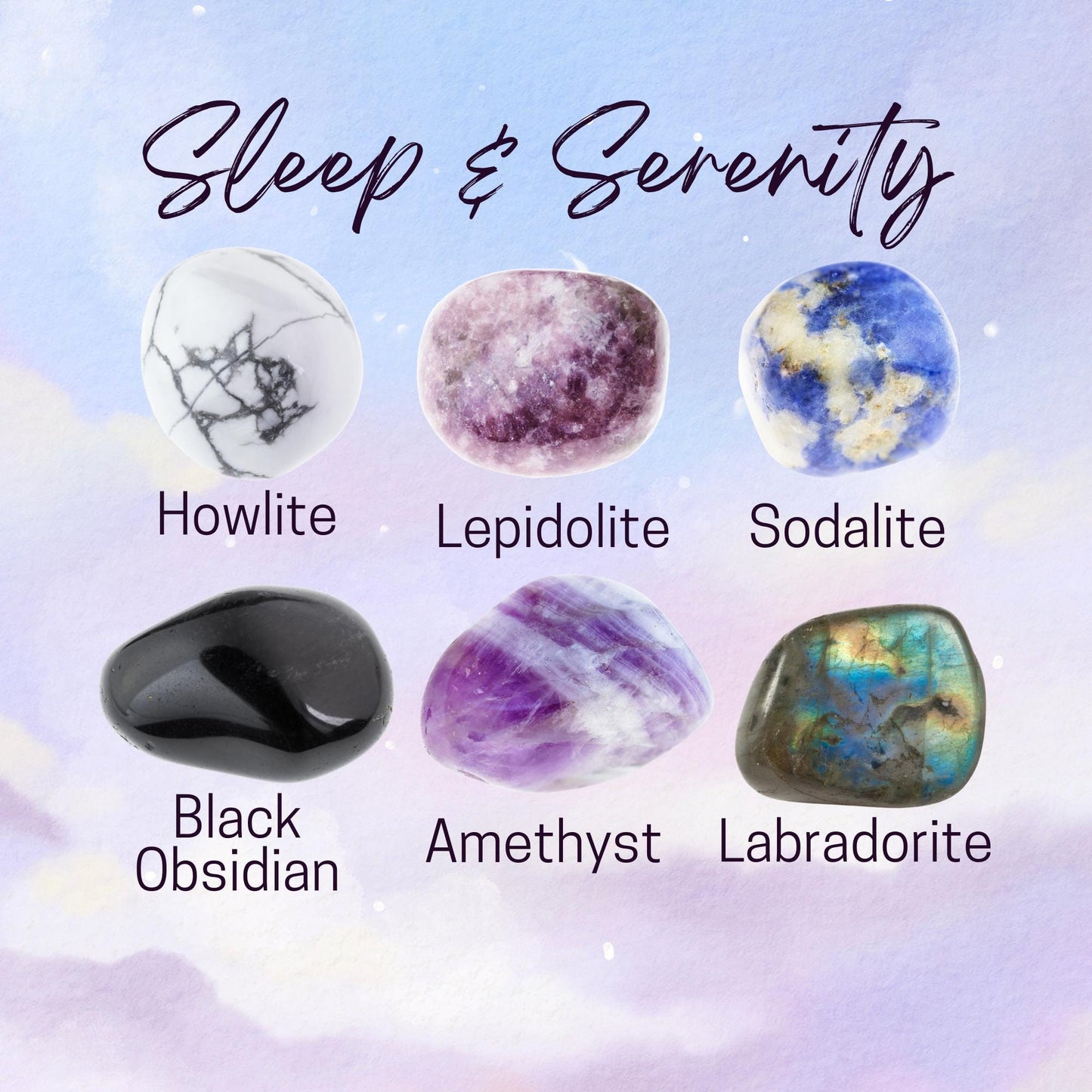 Manifest SLEEP & SERENITY Intention Crystal Set - 2 Sizes - with Info and Mantra Card, Display Frame, and Storage Bag - Reiki Enhanced