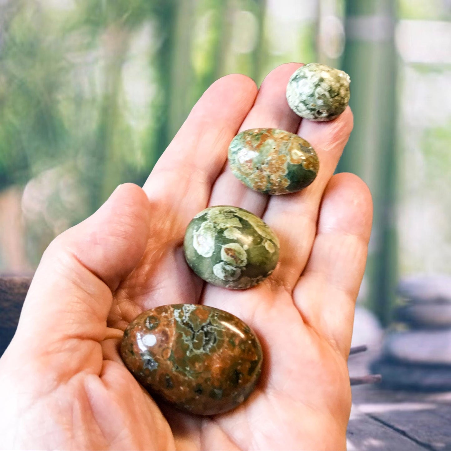 RAINFOREST JASPER Tumbled Stone - Choice of Sizes and Quantity - Polished High Energy Healing Stones with Information Card - Reiki Enhanced