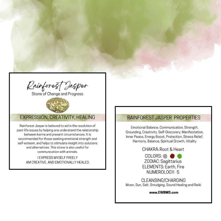 RAINFOREST JASPER Tumbled Stone - Choice of Sizes and Quantity - Polished High Energy Healing Stones with Information Card - Reiki Enhanced