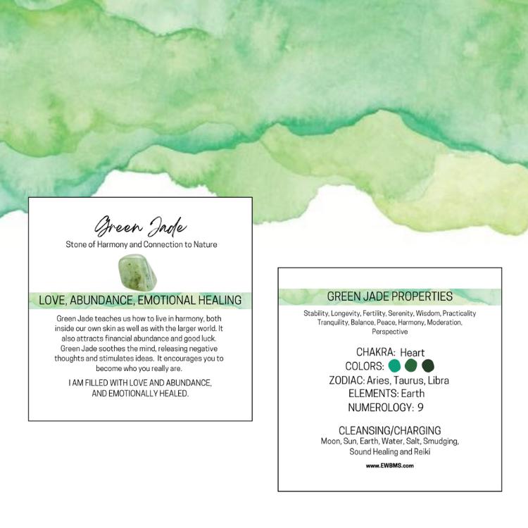 GREEN JADE Tumbled Stone - Choice of Sizes and Quantity - Polished High Energy Healing Stones with Information Card - Reiki Enhanced