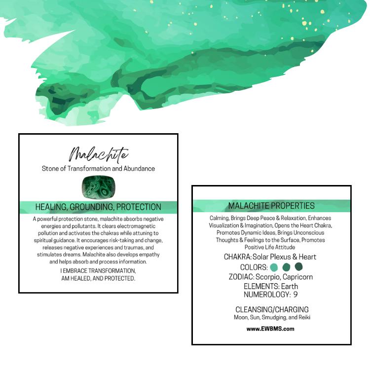 MALACHITE Tumbled Stone - Choice of Sizes and Quantity - Polished High Energy Healing Stones with Information Card - Reiki Enhanced