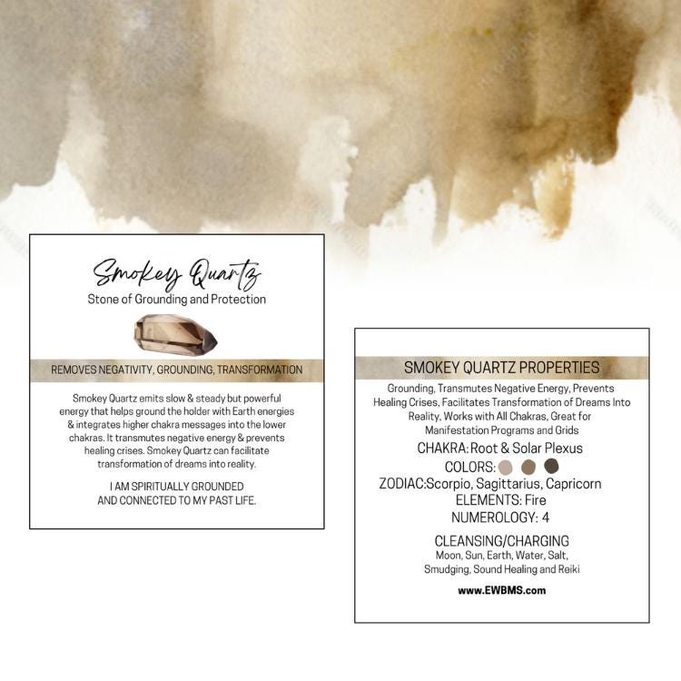 SMOKEY QUARTZ Tumbled Stone - Choice of Sizes and Quantity - Polished High Energy Healing Stones with Information Card - Reiki Enhanced
