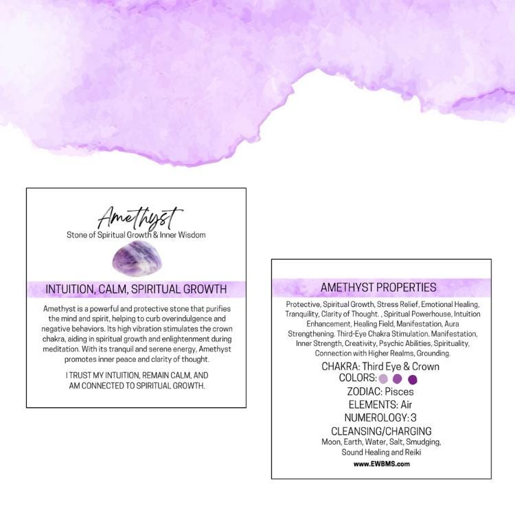 AMETHYST Tumbled Stone - Choice of Sizes and Quantity - Polished High Energy Healing Stones with Information Card - Reiki Enhanced