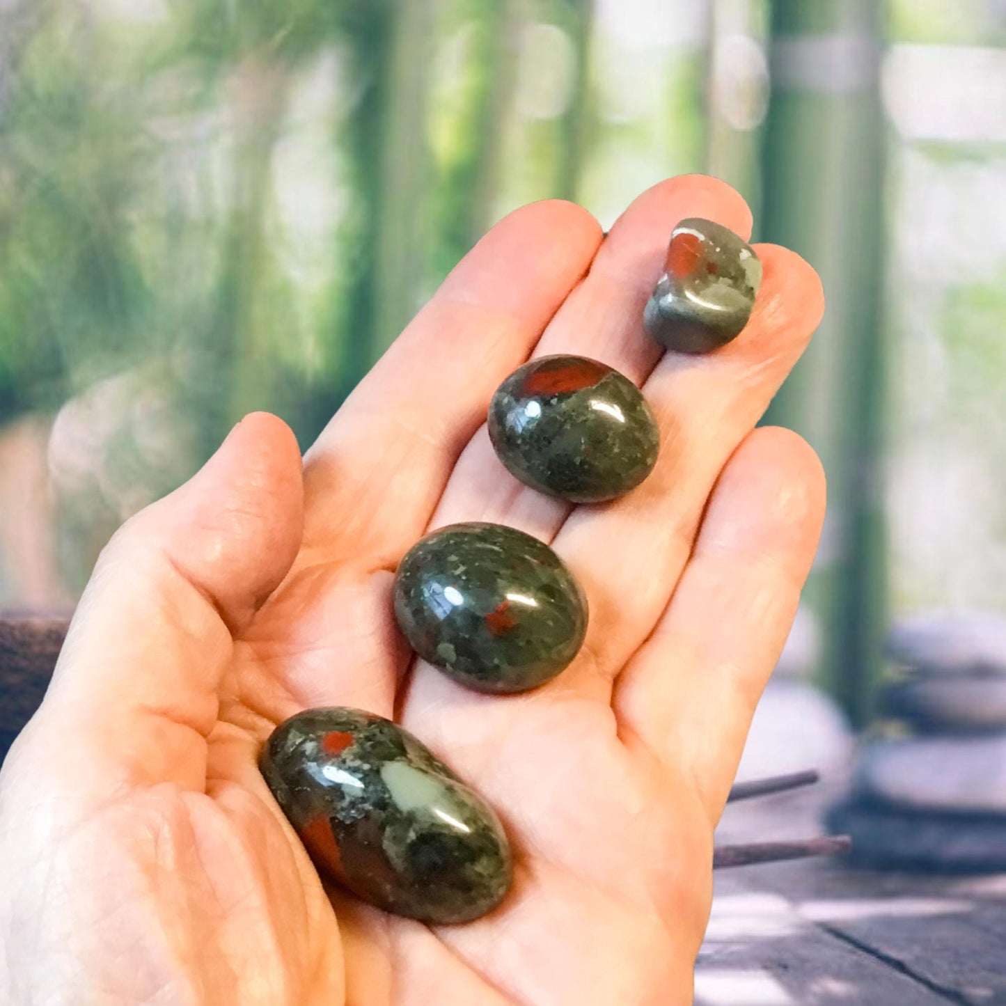 AFRICAN BLOODSTONE Tumbled Stone - Choice of Sizes and Quantity - Polished High Energy Healing Stones with Information Card - Reiki Enhanced