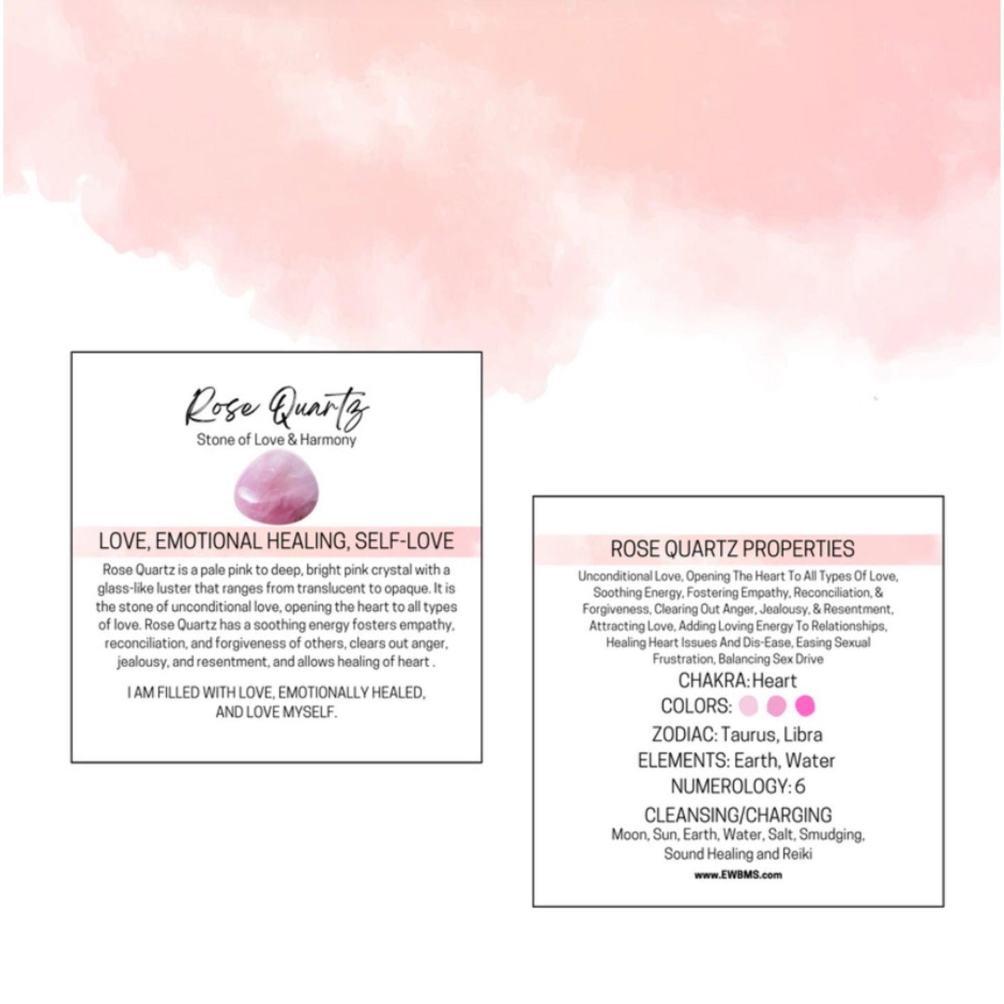 ROSE QUARTZ Tumbled Stones - Choice of Sizes and Quantity - Polished High Energy Healing Stones with Information Card - Reiki Enhanced