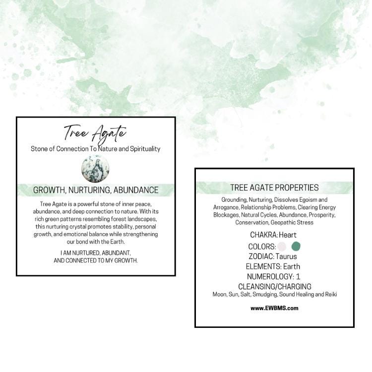 TREE AGATE Tumbled Stone - Choice of Sizes and Quantity - Polished High Energy Healing Stones with Information Card - Reiki Enhanced
