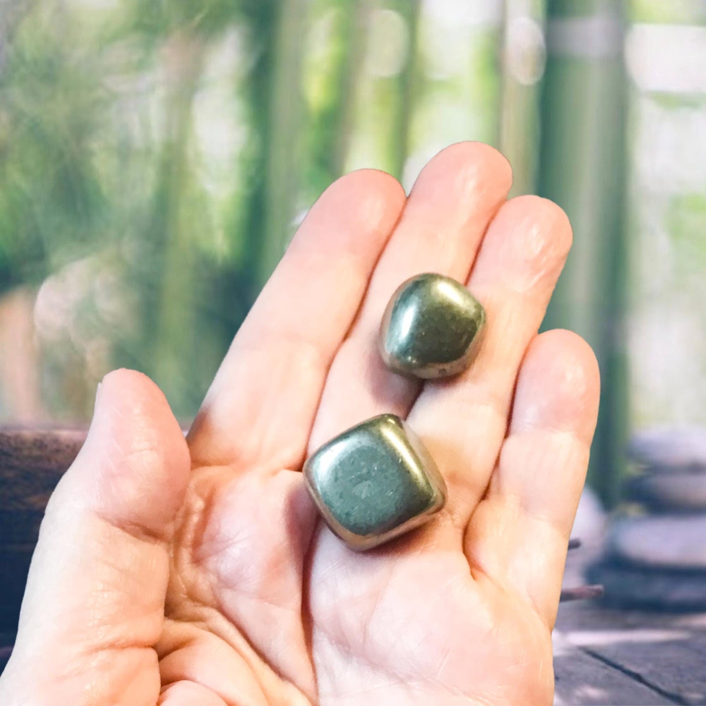 PYRITE Tumbled Stone - Choice of Sizes and Quantity - Polished High Energy Healing Stones with Information Card - Reiki Enhanced