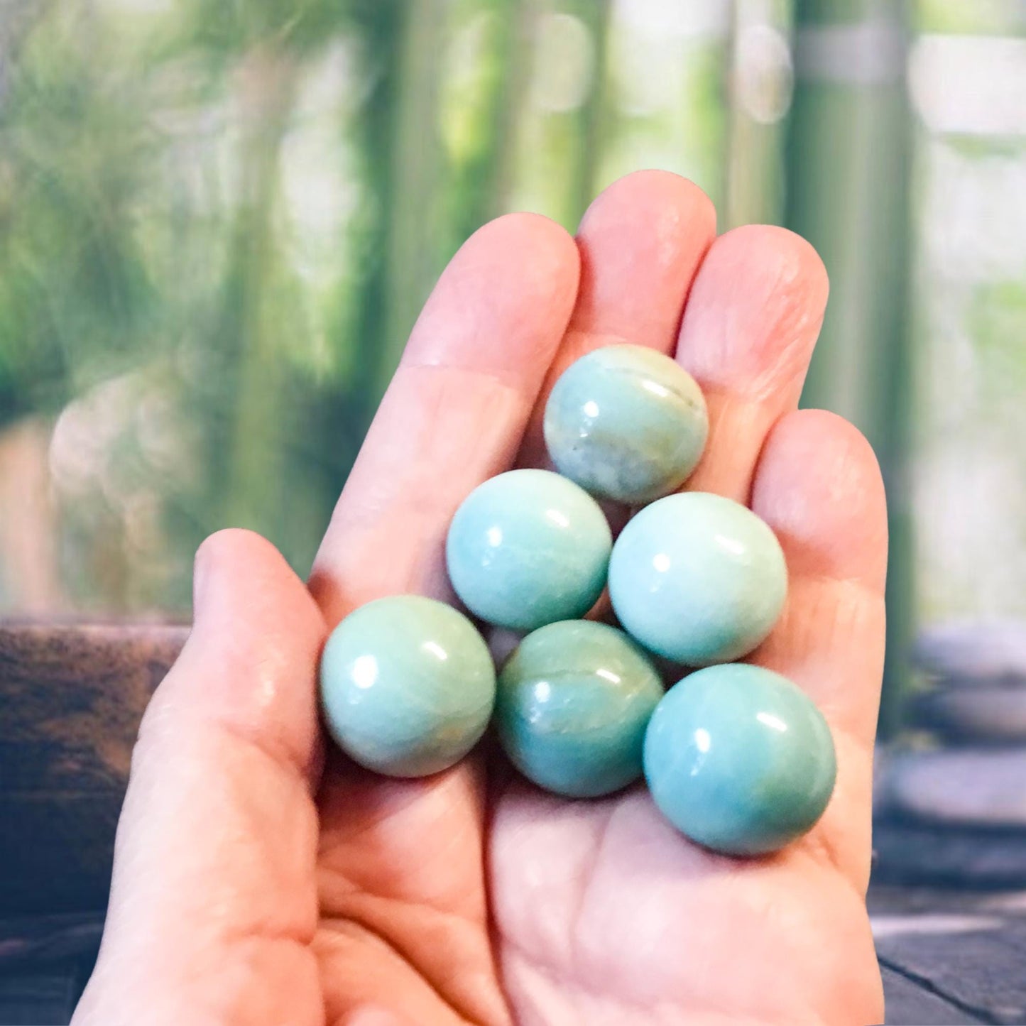 AMAZONITE 20mm Spheres - 1 or Sets – Pocket Crystal Ball with Gemstone Info Card for Energy Work, Meditation, Decor & Gifts