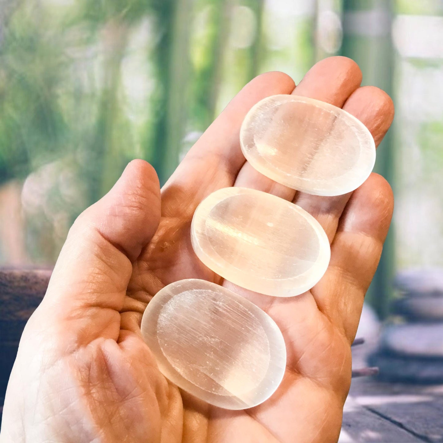 SELENITE Worry Stone, Calming and Anxiety Relief Stone, Thumb Stone, Fidget and Meditation Crystal – Reiki Enhanced