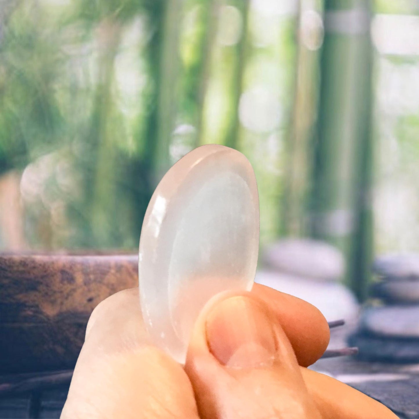SELENITE Worry Stone, Calming and Anxiety Relief Stone, Thumb Stone, Fidget and Meditation Crystal – Reiki Enhanced