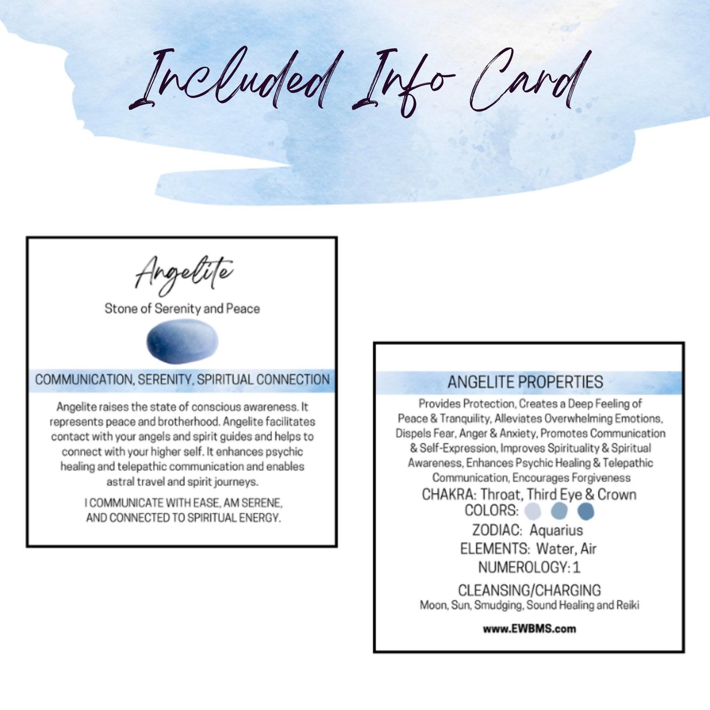 ANGELITE Worry Stone, Calming and Anxiety Relief Stone, Thumb Stone, Fidget and Meditation Crystal – Reiki Enhanced