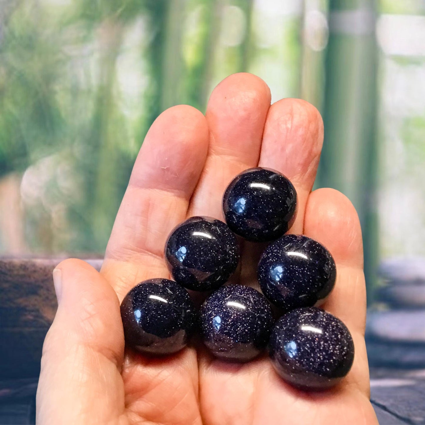 BLUE GOLDSTONE 20mm Spheres - 1 or Sets – Pocket Crystal Ball with Gemstone Info Card for Energy Work, Meditation, Decor & Gifts