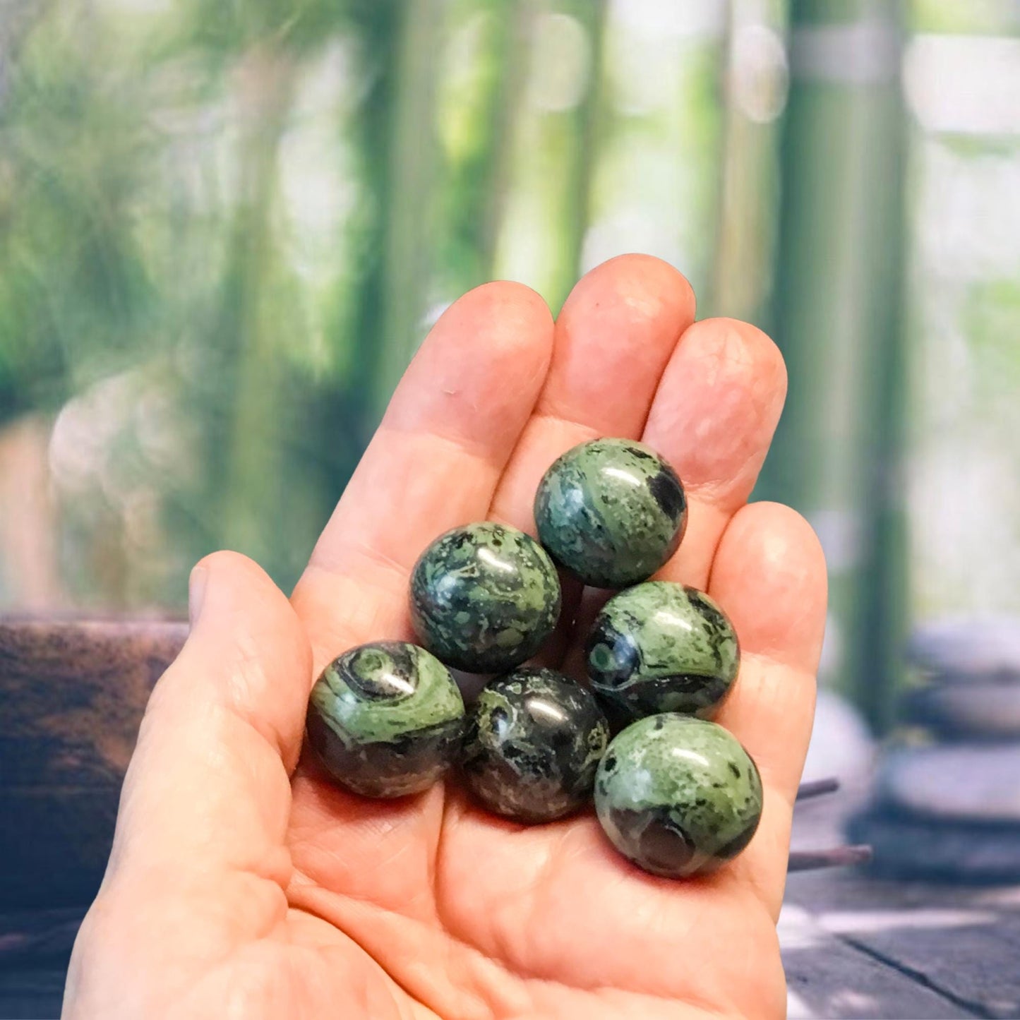 KAMBABA JASPER 20mm Spheres - 1 or Sets – Pocket Crystal Ball with Gemstone Info Card for Energy Work, Meditation, Decor & Gifts