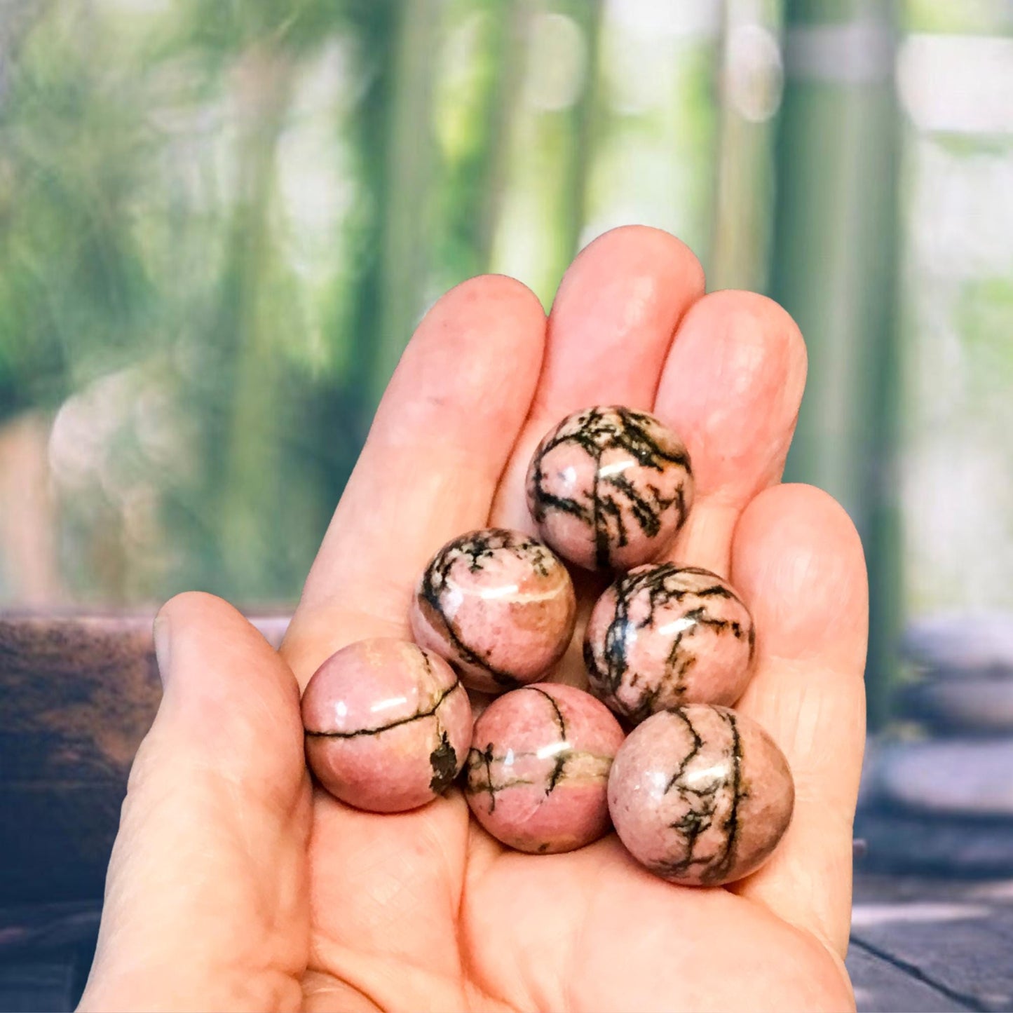 RHODONITE 20mm Sphere - 1 or Sets – Pocket Crystal Ball with Gemstone Info Card for Energy Work, Meditation, Decor & Gifts
