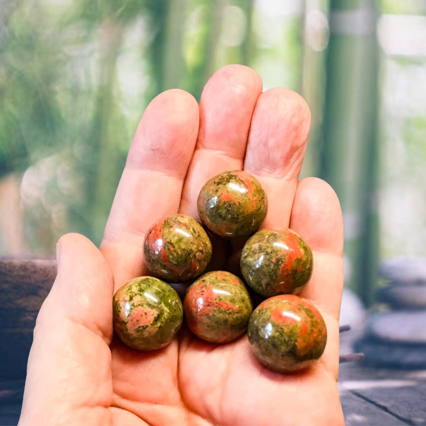 UNAKITE 20mm Sphere - 1 or Sets – Pocket Crystal Ball with Gemstone Info Card for Energy Work, Meditation, Decor & Gifts