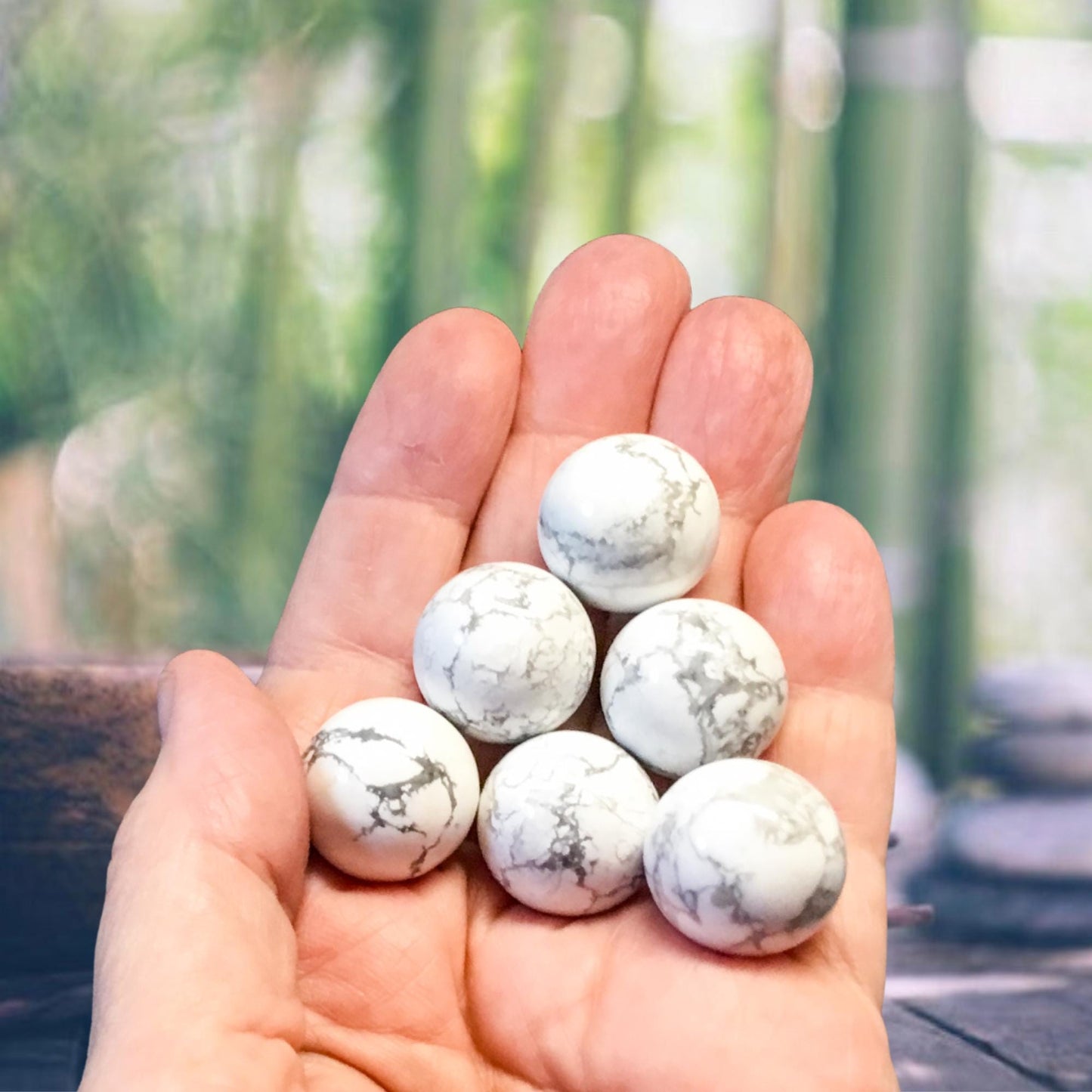 HOWLITE 20mm Spheres - 1 or Sets – Pocket Crystal Ball with Gemstone Info Card for Energy Work, Meditation, Decor & Gifts