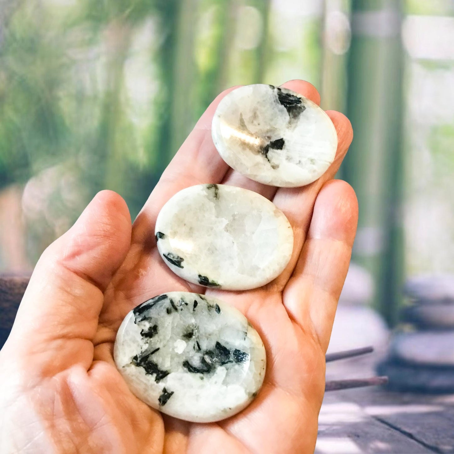 RAINBOW MOONSTONE Worry Stone, Calming and Anxiety Relief Stone, Thumb Stone, Fidget and Meditation Crystal – Reiki Enhanced