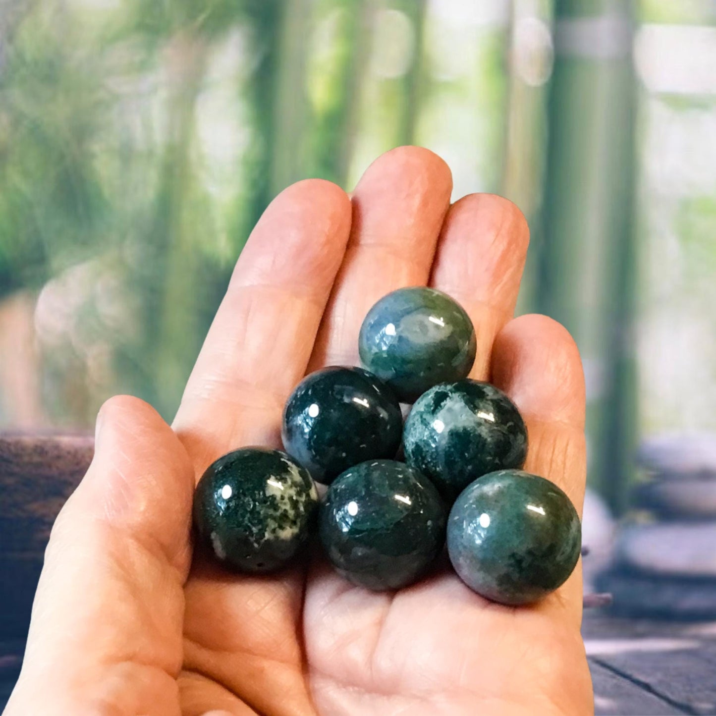 MOSS AGATE 20mm Sphere - 1 or Sets – Pocket Crystal Ball with Gemstone Info Card for Energy Work, Meditation, Decor, Gifts for Crystal Lover