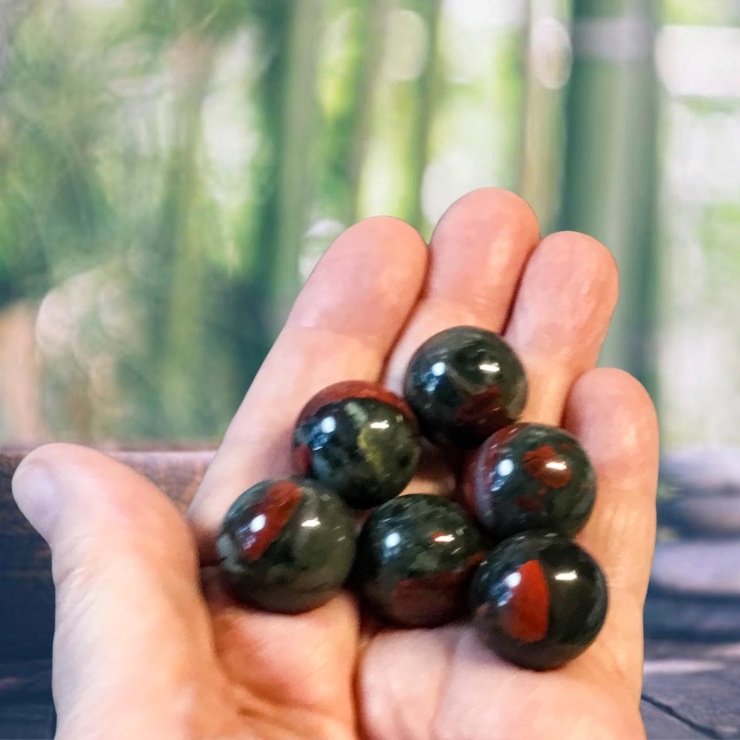 AFRICAN BLOODSTONE 20mm Spheres - 1 or Sets – Pocket Crystal Ball with Gemstone Info Card for Energy Work, Meditation, Decor & Gifts
