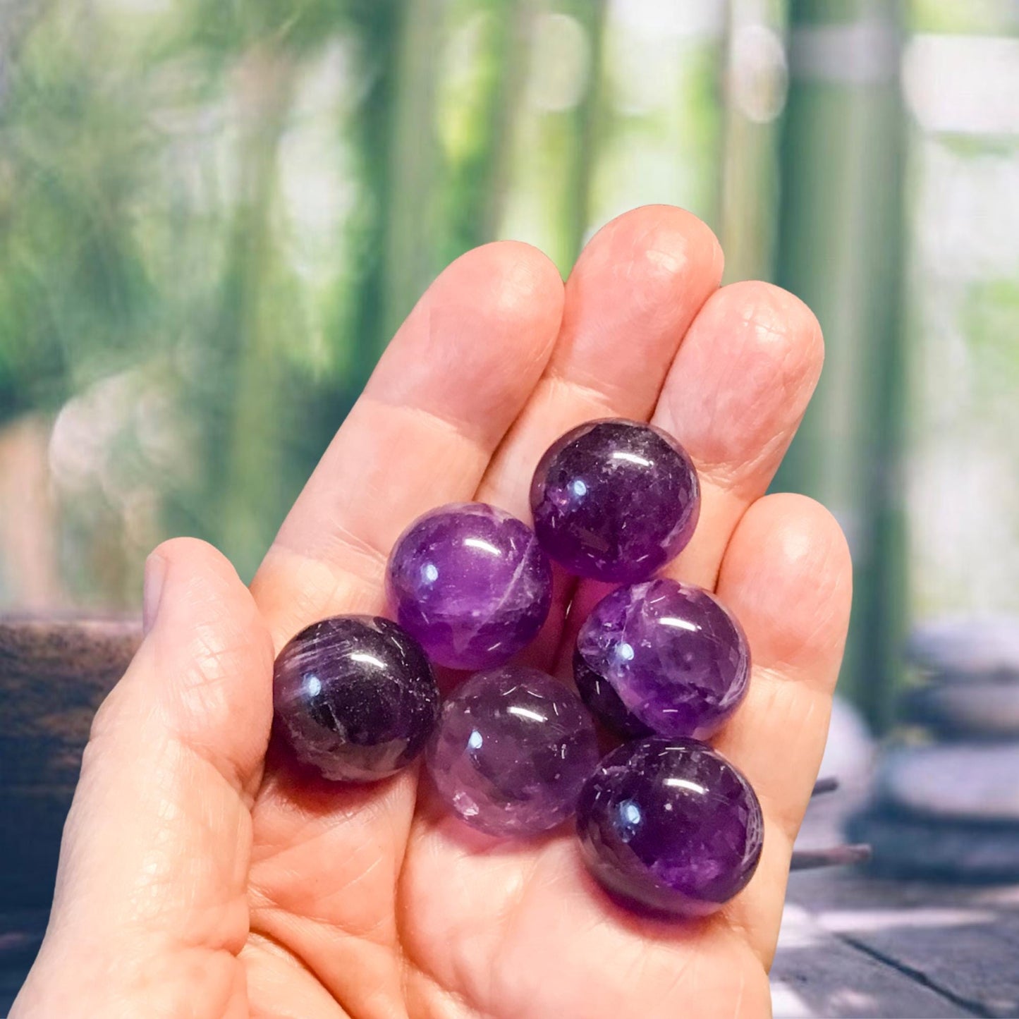 AMETHYST 20mm Spheres - 1 or Sets – Pocket Crystal Ball with Gemstone Info Card for Energy Work, Meditation, Decor & Gifts