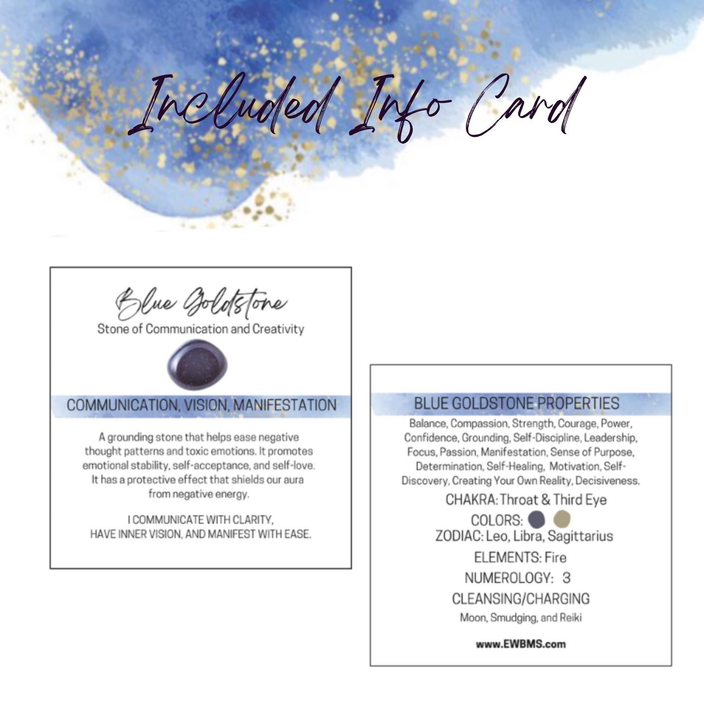 BLUE GOLDSTONE 20mm Spheres - 1 or Sets – Pocket Crystal Ball with Gemstone Info Card for Energy Work, Meditation, Decor & Gifts