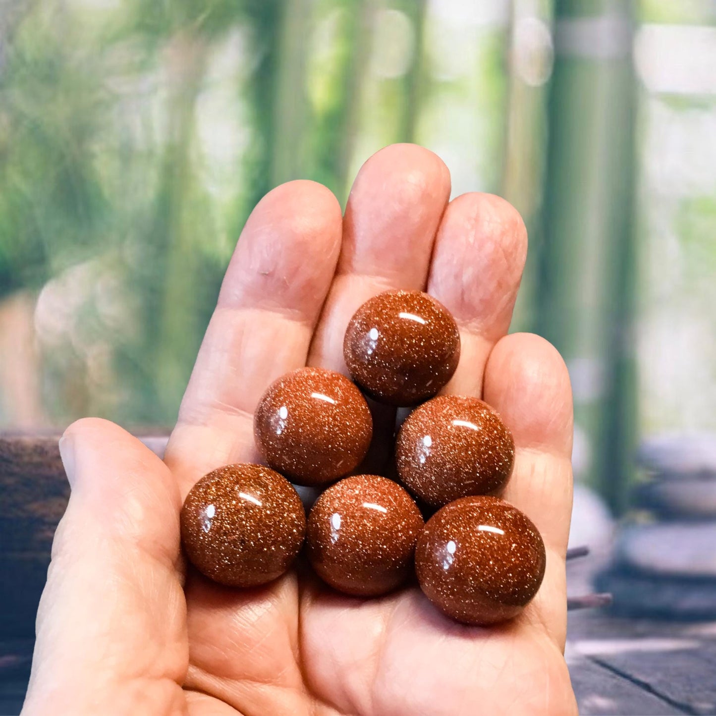 GOLDSTONE 20mm Sphere - 1 or Sets – Pocket Crystal Ball with Gemstone Info Card for Energy Work, Meditation, Decor & Gifts
