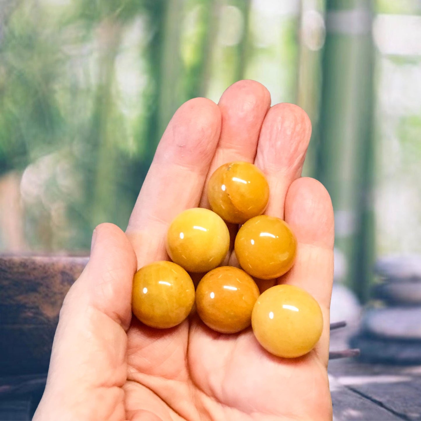 YELLOW JADE 20mm Sphere - 1 or Sets – Pocket Crystal Ball with Gemstone Info Card for Energy Work, Meditation, Decor & Gifts