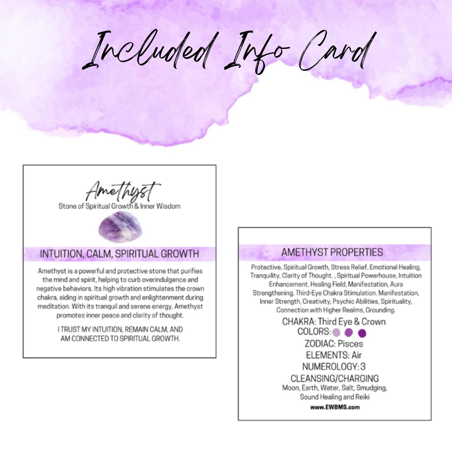 50ml Amber Glass AMETHYST Gemstone Rollerball Bottle with Shiny Black Cap - Perfect for Essential Oils, Skin Care, & Crystal Aromatherapy.