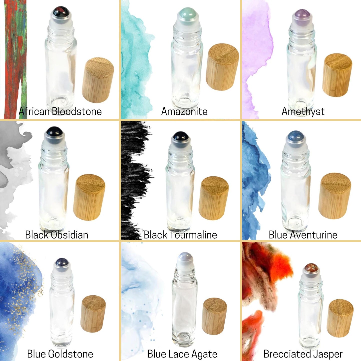 Gemstone Roller Bottle, 49 Crystal Rollerball Choices | Clear 5ml or 10ml Glass Bottle