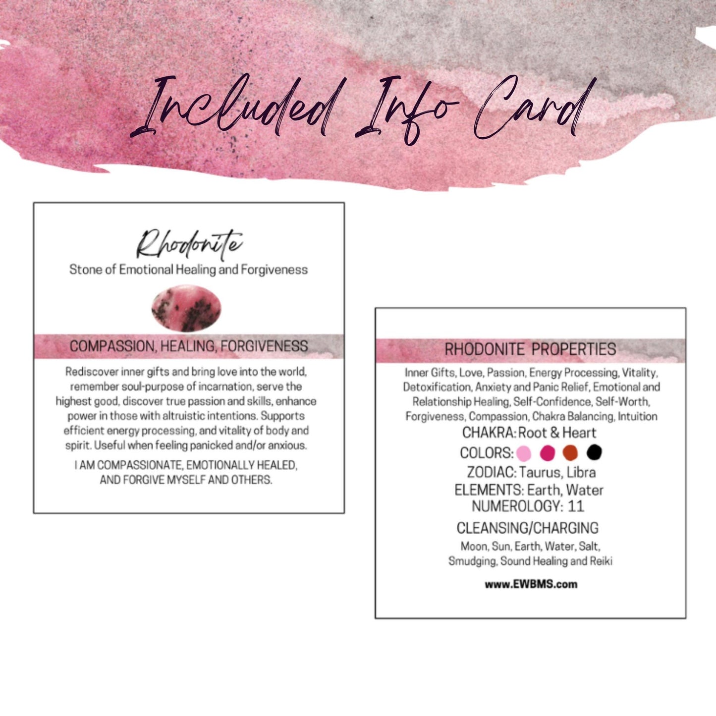 Rhodonite Gemstone Roller Bottle, Emotional Healing & Compassion, Crystal Rollerball, 5ml or 10ml
