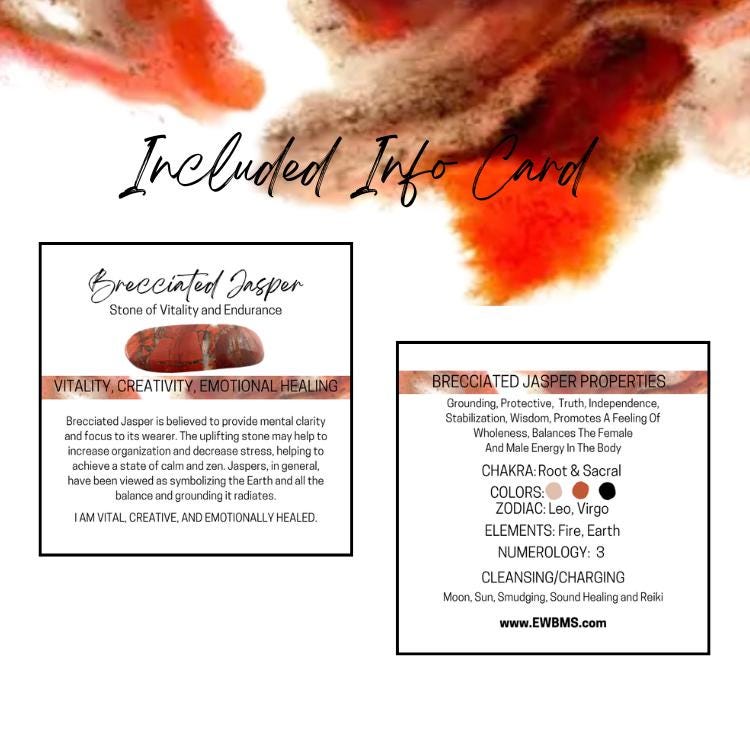 Brecciated Jasper Gemstone Roller Bottle, Strength & Stability, Crystal Rollerball, 5ml or 10ml