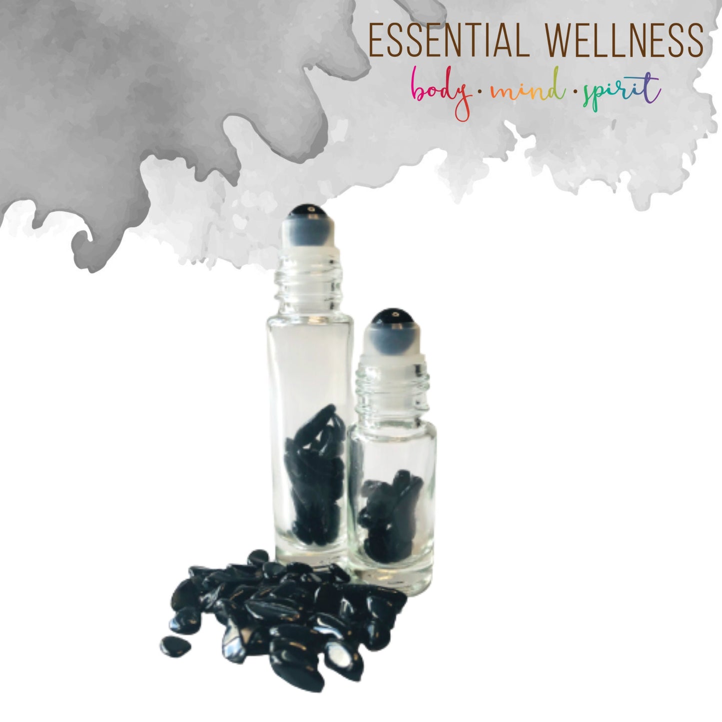 BLACK OBSIDIAN Gemstone Crystal Roller Bottle 10 ml or 5 ml - Reiki Enhanced - Your Choice of Metal Cap Color