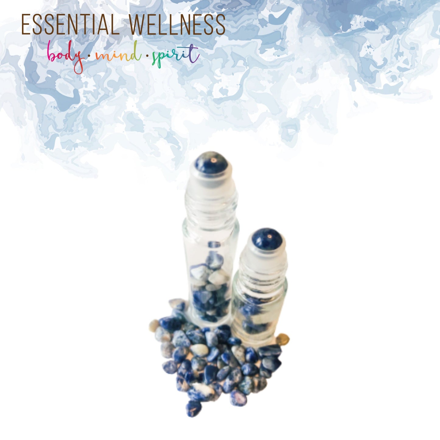 SODALITE Gemstone Crystal Roller Bottle 10 ml or 5 ml - Reiki Enhanced - Your Choice of Metal Cap Color