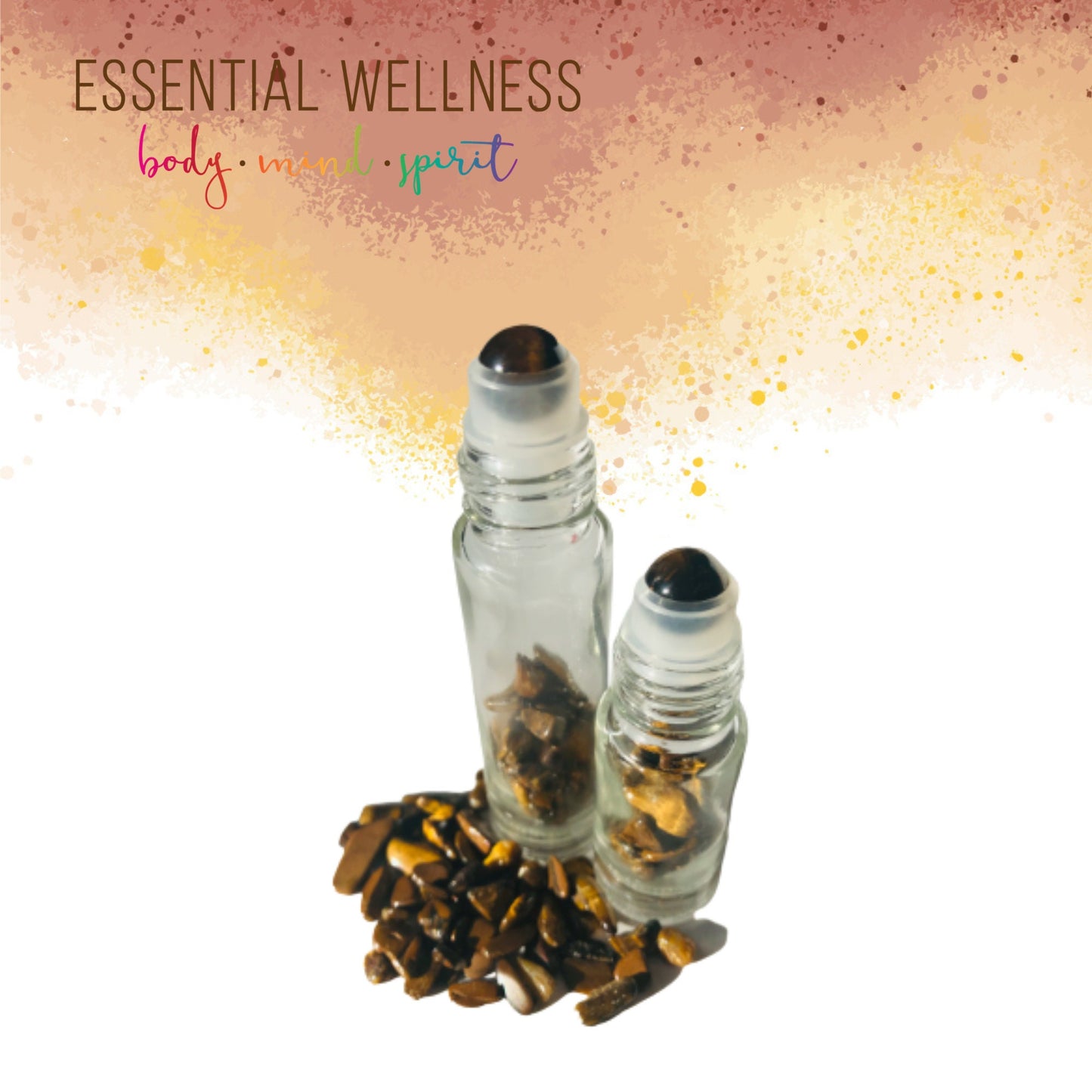 TIGER'S EYE Gemstone Crystal Roller Bottle 10 ml or 5 ml - Reiki Enhanced - Your Choice of Metal Cap Color
